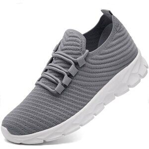 🆕Men's Grey Gym Sneaker Running Breathable Lightweight Walking Slip on Shoes
